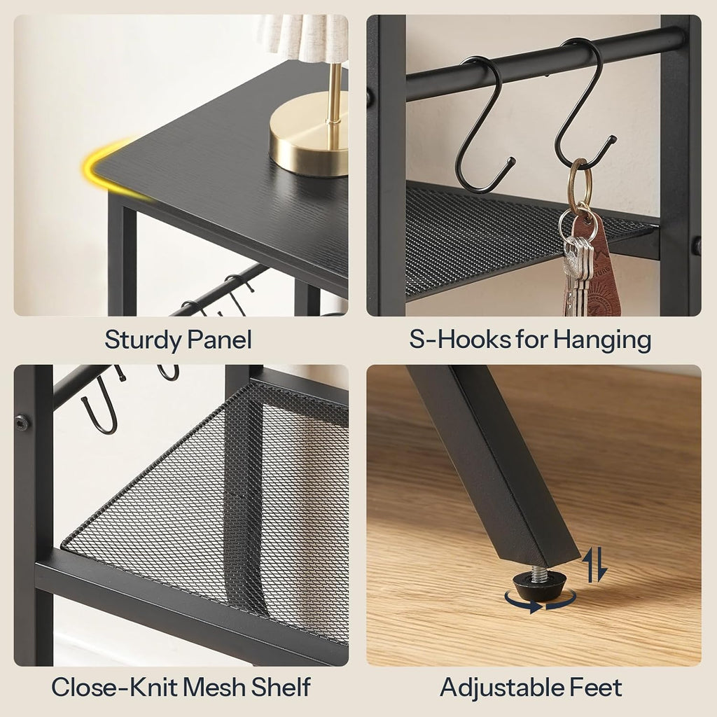 HOOBRO 3 Tier Small Console Table, 31.5" Entryway Table with Storage Shelf, Narrow Sofa Table, Behind Couch Table, Hallway Table with S-Hooks, for Living Room, Black BB63XG01