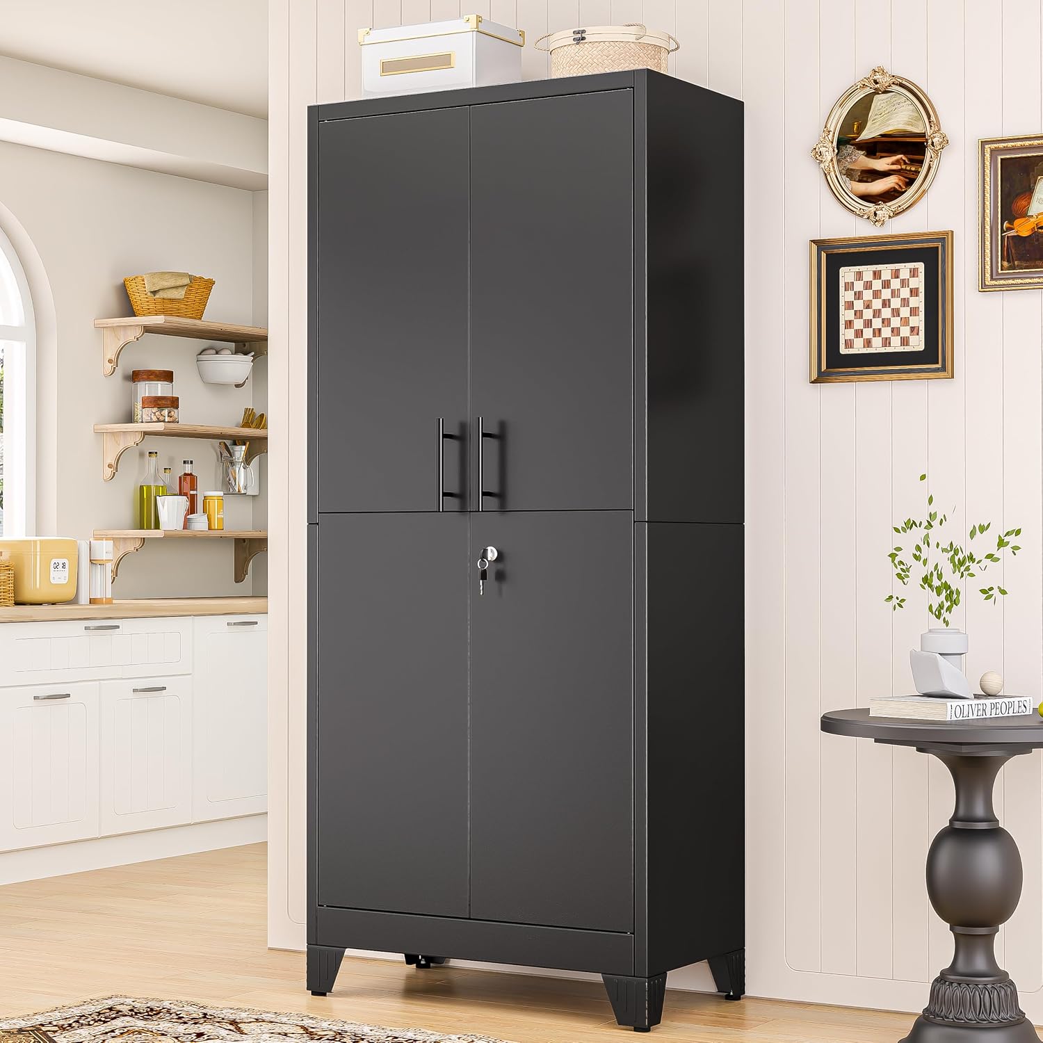 PAOFIN Metal Kitchen Pantry Cabinet, 71" Tall Storage Cabinet with Lock Doors and Shelves, Freestanding Cupboard for Dining Room Living Room Furniture, Black