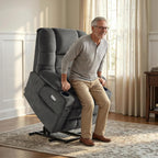 MCombo Triple Motor Lay Flat Power Lift Recliner Chair for Tall Elderly, Infinite Position, Massage, Dual Heating, Adjustable Headrest, Fabric 7634 (Grey, Large)