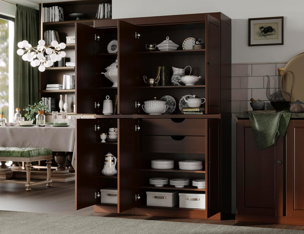 Palace Imports Solid Wood Kitchen Pantry Cabinet - 71.5" Tall x 48.5" Wide - Freestanding Storage Pantry w/ 2-Drawer Kit & Adjustable Shelves - Mocha, Renewable Eco-Friendly 100% Wood, Made in Brazil
