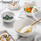COOK WITH COLOR Mixing Bowls with TPR Lids - 12 Piece Plastic Nesting Bowls Set includes 6 Prep Bowls and 6 Lids, Microwave Safe Mixing Bowl Set (Speckled White)