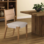 Nathan James Cove Boho Solid Wood Dining Chair with Woven Seagrass Back and Upholstered Seat, Flax/Light Brown