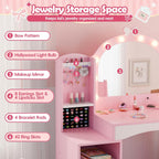 MU Kids Vanity, Girl Vanity Set with Mirror and Chair, 2 in 1 Toddler Makeup Vanity Table with Jewelry Storage, Wooden Princess Makeup Desk Dressing Table for Little Girls, Pink