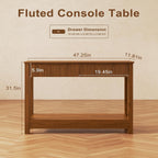 Fluted Entryway Table with 2 Drawers, 47" Console Table for Entryway, Wooden Table with Storage for Living Room, Foyer, Hallway, Office, Brwon
