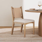 Nathan James Elodia Upholstered Dining Chair with Seagrass Back Solid Wood Modern Dining Room Chair with Natural Flax Upholstery, Light Brown