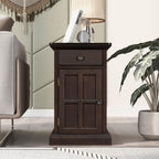 Traditional Narrow End Table with Charging Station, Antique Espresso Wood Side Table with Drawer Storage, No Assembly, for Living Room, Bedroom, or Office