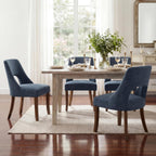 UVV Wooden Dining Chairs Set of 2, Mid Century Upholstered Dining Room Chair Kitchen Chairs, Chenille Dinner Chair with Solid Wood Legs for Kitchen Dining Room, Navy Blue