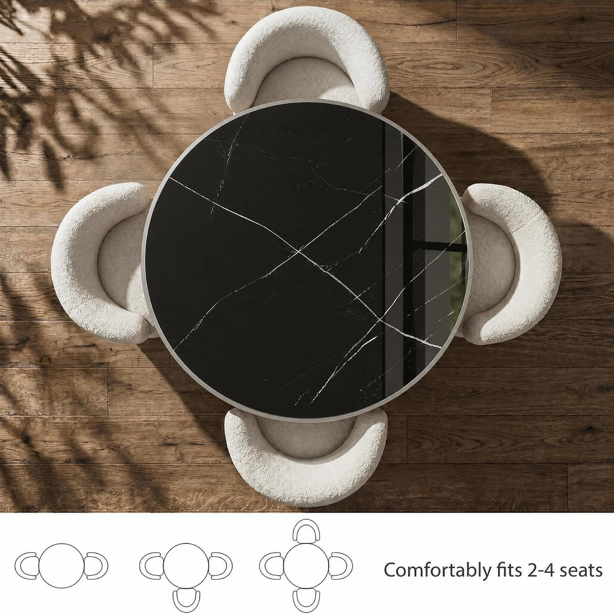 31.5" Tulip Table, Small Round Dining Table with 1.2" Thick Sintered Stone Tabletop and Silver Metal Pedestal Base, Bistro Table for Diner, Restaurant, Café, Bakery, Apartment (Marble Black Silver)