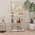 Glass Display Cabinet with LED Light Strip, 4 Shelves with 2 Doors, Glass Top Curio Storage Cabinets with Lock & Caster for Living Room,Floor Standing Bookshelf, Quick Installation - White