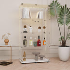 Glass Display Cabinet with LED Light Strip, 4 Shelves with 2 Doors, Glass Top Curio Storage Cabinets with Lock & Caster for Living Room,Floor Standing Bookshelf, Quick Installation - White