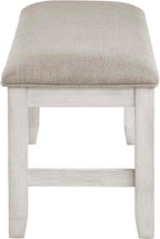 Lexicon Dining Bench with Padded Seat and Wooden Frame, Entryway Bench, Light Gray Textured Fabric Upholstered Dining Seat for Kitchen/Living Room, 19.5" SH, Brushed Antique White
