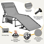 Yaheetech 26.4" Outdoor Folding Tanning Chair 5-Position Adjustable, Gray | Waterproof Texteline Fabric, 300lb Weight Capacity, Side Storage Pocket for Beach Patio Backyard Outdoor Use