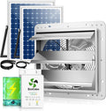 12" Solar Exhaust Fan for Greenhouse with Battery and Adjustable Thermostat, Attic Fans for Garage and Shed with 2PCS 30W Bifacial Solar Panels