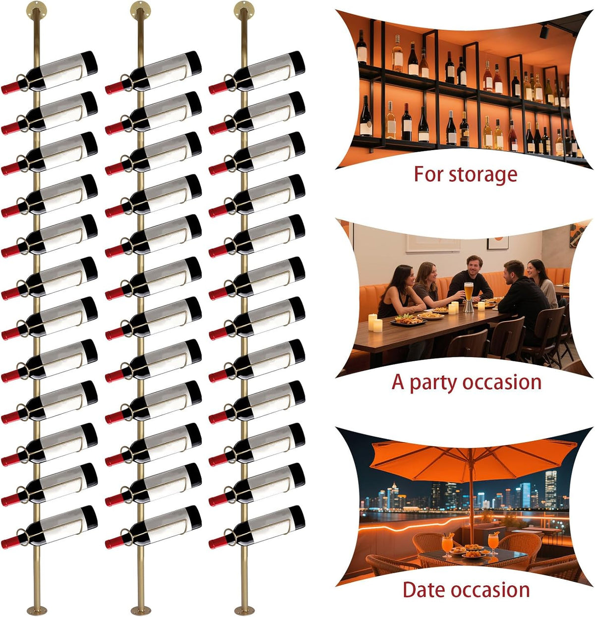 5 Pack 12 Bottle Wall Mount Wine Rack for 60 Bottles DIY Detachable Wine Storage Organizer Metal Storage Rack for Kitchen Pantry Dining Room Bar