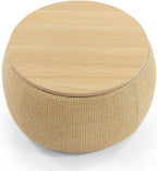 Round Storage Ottoman, 2 in 1 Function, Work as End Table and Ottoman, Natural (25.5"x25.5"x14.5")