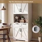Tall Kitchen Pantry Cabinet with 2 Drawers, White Hutch Cabinet with Storage, Kitchen Pantry Storage Cabinet with Countertop and Adjustable Shelf, Tall Pantry for Kitchen
