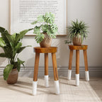 Teak 11.8" Round Dip Dyed Teak Stool | Wood Accent Side Table | Wood Plant Stand (20" Tall White)