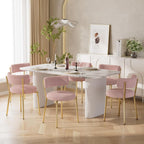 Boucle Dining Chairs Set of 2, Modern Round Upholstered Dining Chairs, Curved Backrest Kitchen Dining Room Chairs, Mid-Century Pink Dining Chair with Golden Metal Legs