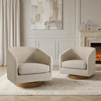 Swivel Barrel Accent Chairs Set of 2, Fabric Upholstered Armchair for Living Room, Comfy Bedroom Reading Seat, Light Brown