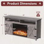 JUMMICO Fireplace TV Stand for TVs Up to 65+ Inch with 26" Fireplace(Grey) | Open Storage Shelves and Side Cabinets, Entertainment Center with Barn Doors, Media TV Console for Living Room