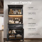 72" Tall Kitchen Pantry with Hydraulic Flip Up Door, Storage Cabinet with LED Lights & Charging Station, Drawer and Adjustable Shelves, Cupboard for Kitchen, Dining Room, and Hallway, Black
