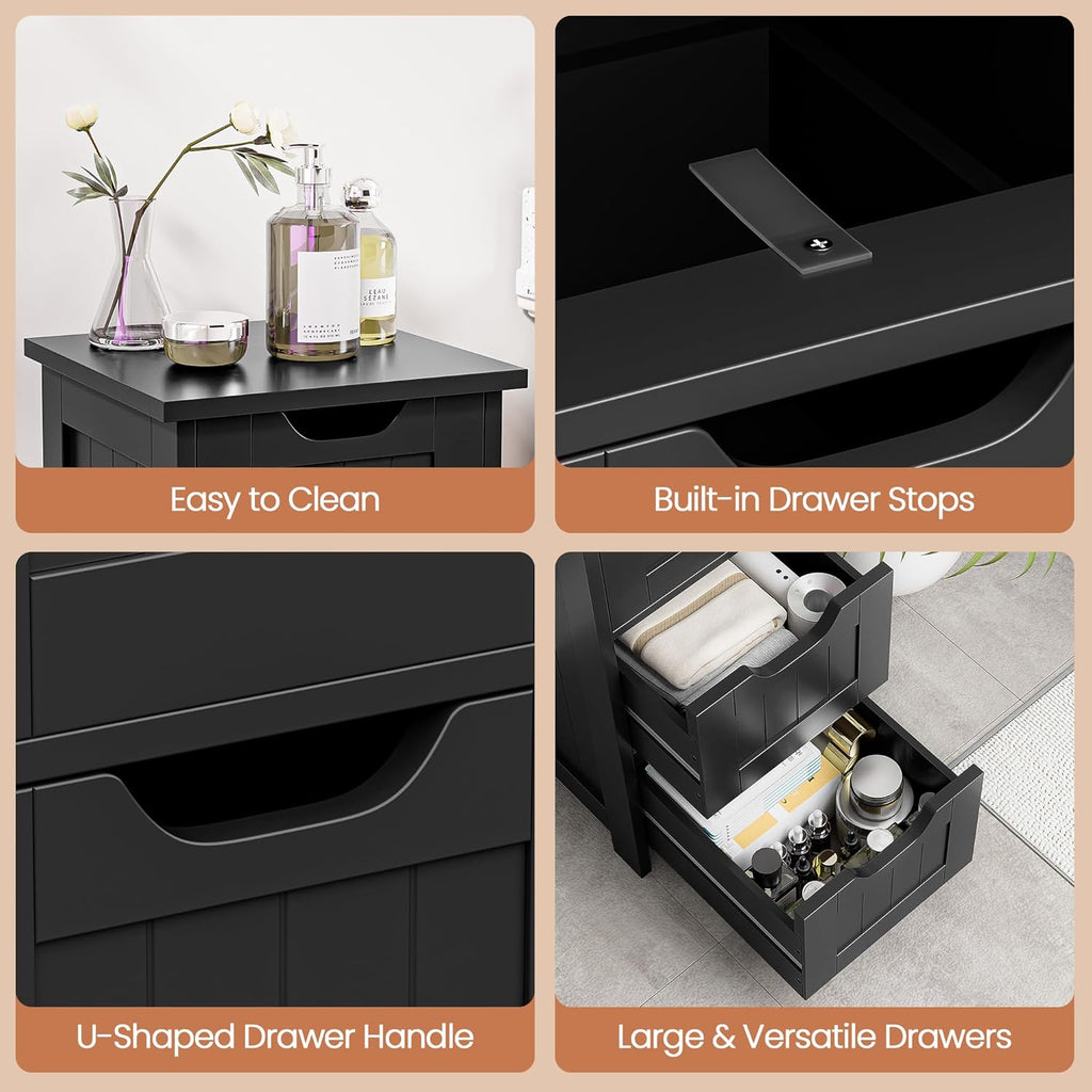 Bathroom Floor Storage Cabinet, Freestanding Wooden Side Organizer w/4 Drawers & Anti-Tip Kit for Bathroom Living Room Hallway Office Study, Black
