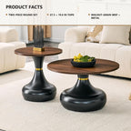 2-Piece Nesting Coffee Table Set, Walnut MDF Tops, Black Metal Bases