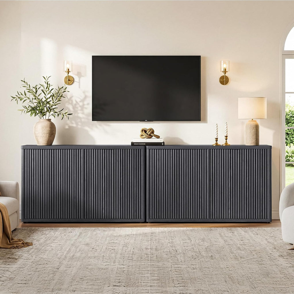 SICOTAS Buffet Cabinet with Storage Accent Sideboard with 4 Doors 66.3" Wide Fluted Credenza Modern Buffet Table Media Console Cabinet Entryway Cabinets for Living Room Kitchen Dining Room Hallway