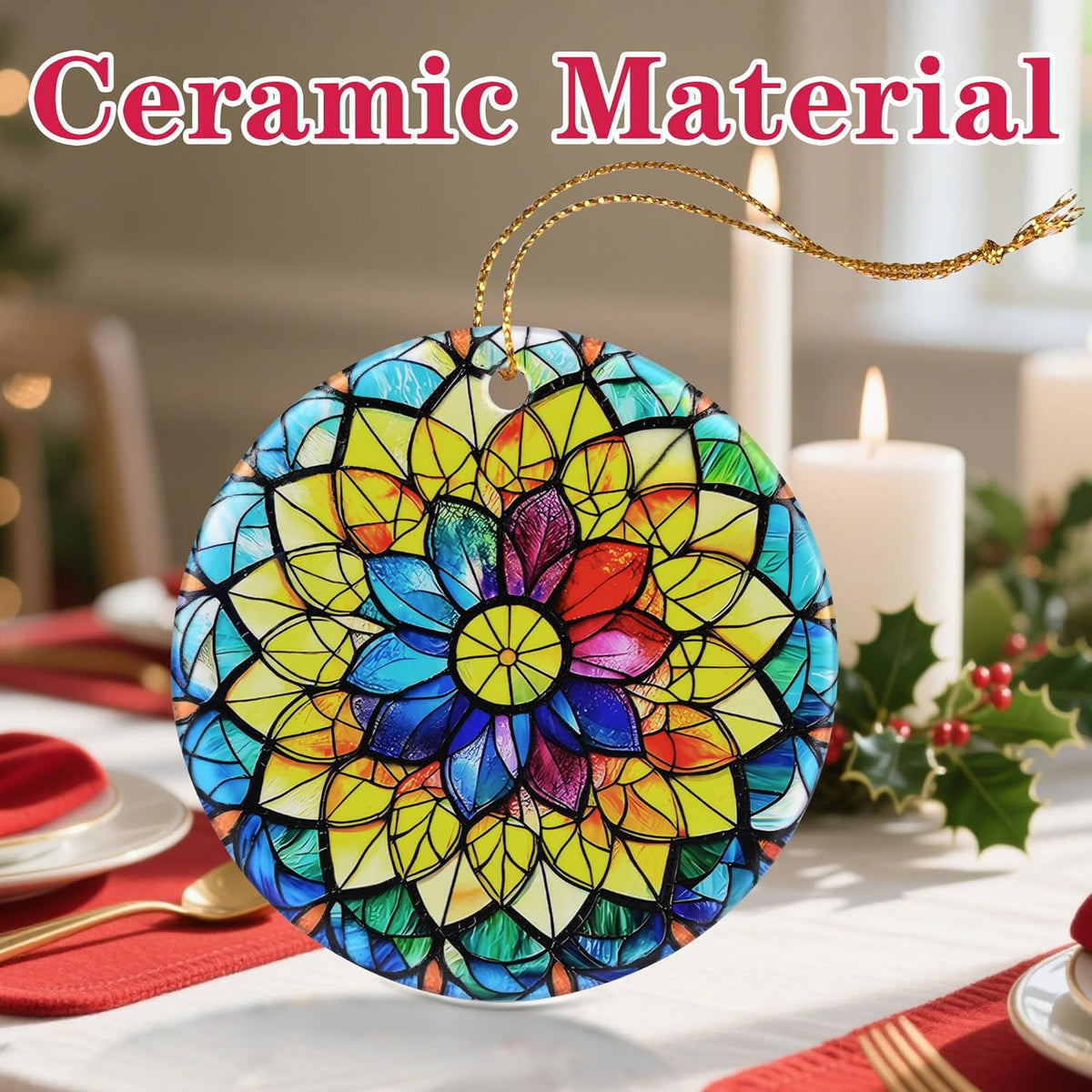 Christmas Ornaments, Ceramic-Style Christmas Decorations, Xmas Tree Ornaments, Heirloom Keepsakes, Holiday Dcor, Holiday Presents, Unique Xmas Gifts, Gift Exchange, Gift Idea - Rainbow Mandala