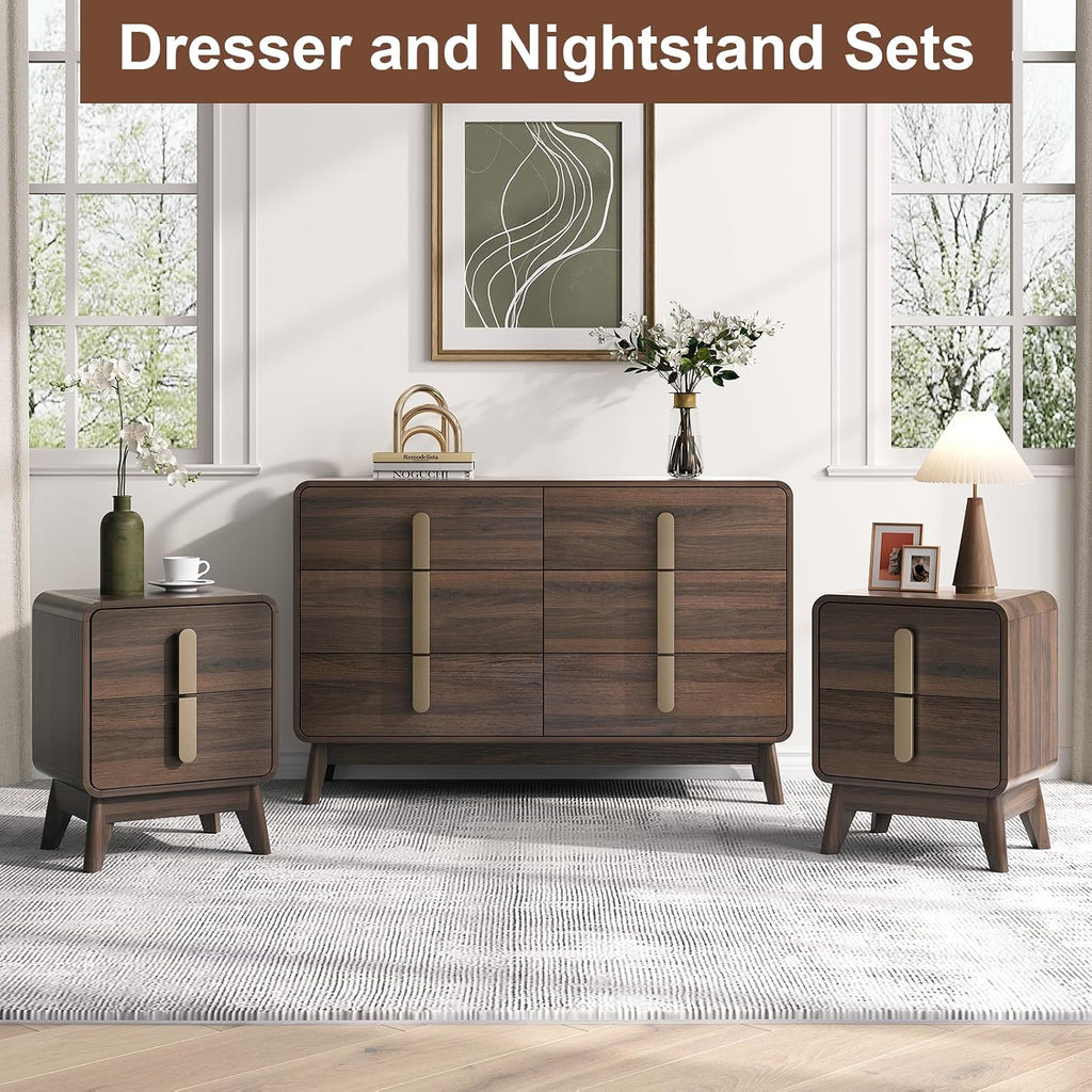 JOINICE Mid Century Modern Night Stand Set of 2 for Bedroom, Walnut