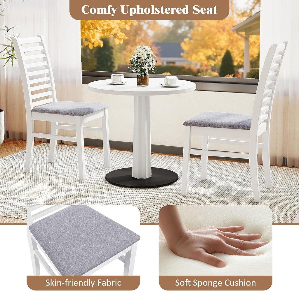 GOFLAME Wooden Dining Chairs Set of 4, Fabric Upholstered Kitchen Chairs with Rubber Wood Legs, Padded Seat & High Backrest, Armless Side Chairs for Dining Room, Living Room, Restaurant, White