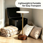 Round Accent Drink Table, Crafted with Genuine Marble Tabletop, Brass Support Frame and Solid Wood Base with Ready-to-Use Design(Single-White)