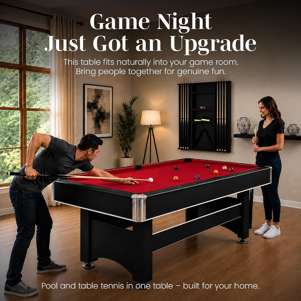 Hathaway Spartan 6 Ft Pool Table, with Ping Pong Multi Game Combo Tables for Family Recreation Game Rooms - Includes Billiard Balls, Cues, Paddles, Brush & More