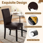 GOFLAME Upholstered Dining Chairs Set of 2, Faux Leather Parsons Chairs with Rubber Wood Legs, Padded Seat and Nailhead Trim, Modern Kitchen Chairs for Living Room, Dining Room, Restaurant, Brown