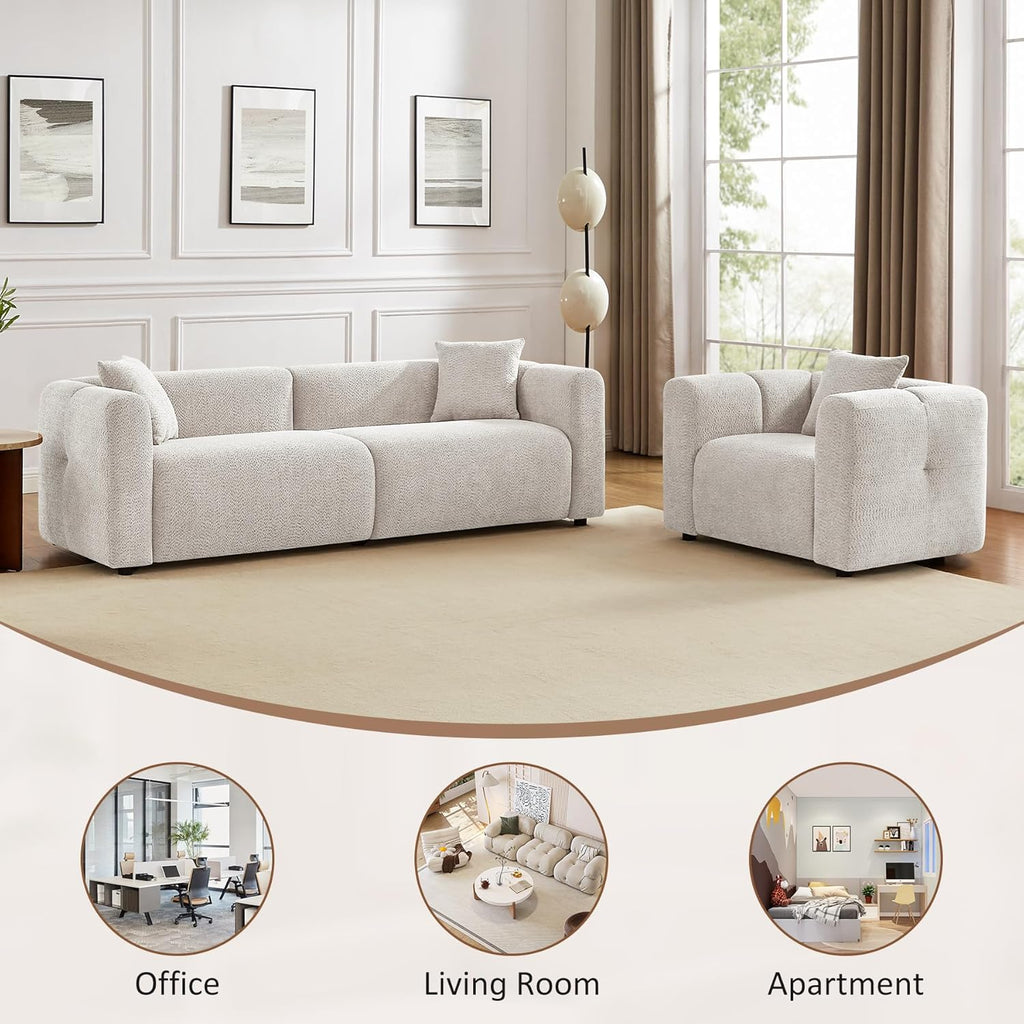 VANOMi 42" W Oversized Armchair, Modern Boucle Accent Chair with Pillow, Comfy Living Room Chairs for Reading, Office, Apartment, Light Khaki