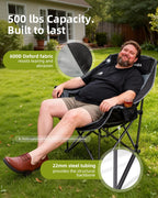 Abahub Camping Chairs Oversized Padded Heavy Duty Quad Foldable Portable Folding Chairs XL Lawn Chairs Wide Giant Big for Adults Support 500 lbs for Outdoors Black Grey