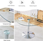 gopop 40" Round Glass Dining Table, Modern Kitchen Table with Tempered Glass Top & Stainless Steel Silver Leg, Clear Dining Room Table for Kitchen Dinner Room.