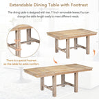 Merax 6-Piece Farmhouse Dining Table with Upholstered Chairs and Bench, Extendable Dining Table with Footrest and Two 11" Removable Leaf, Natural+Beige