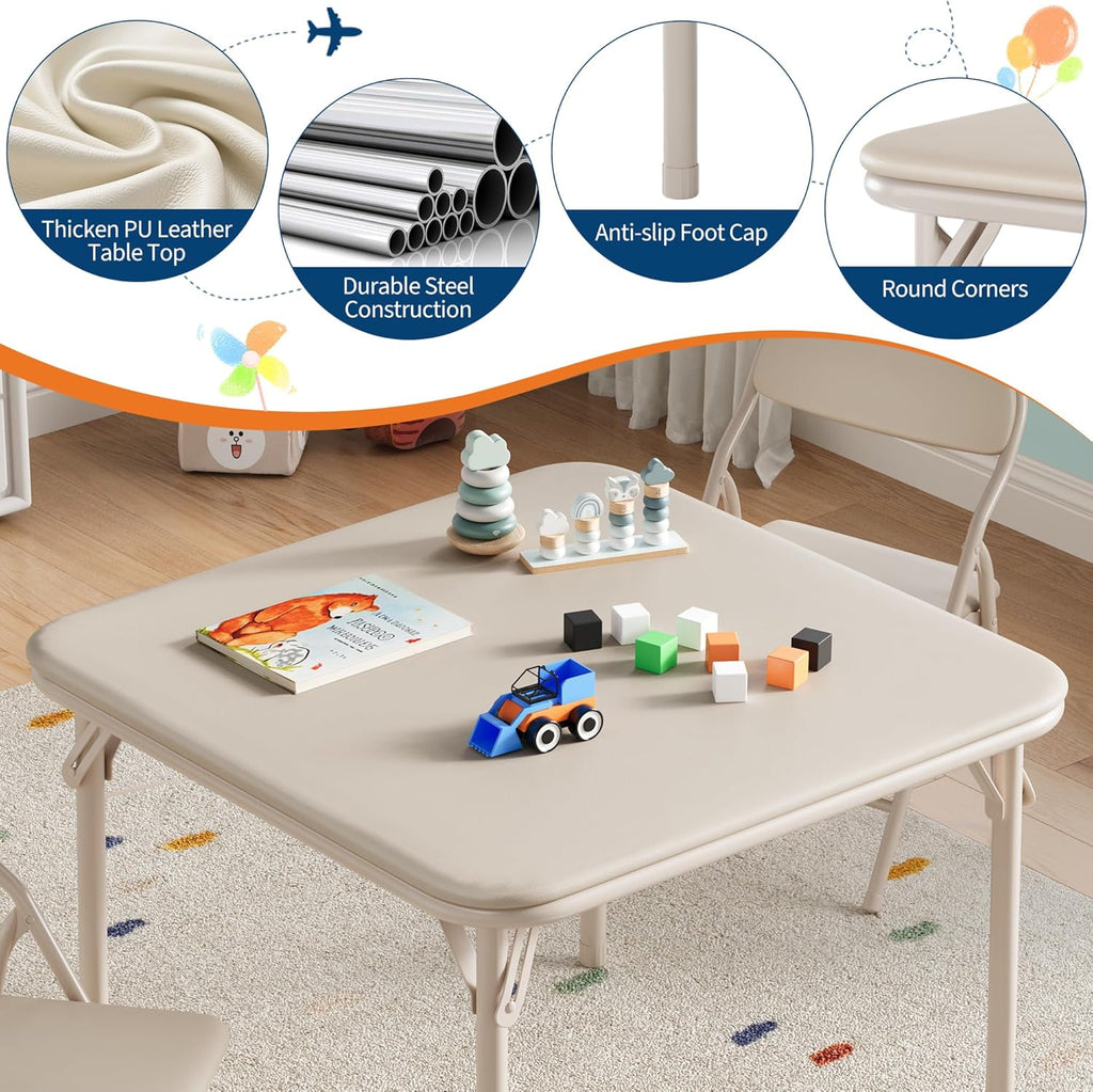 GAOMON 3 Piece Set Folding Table and Chairs Set, Boys and Girls Activity Table and Chairs Set for Dining Room,Daycare,Classrooms