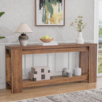70.9" Rustic Farmhouse Console Sofa Table - Heavy Duty MDF Entryway Table with 2-Tier Storage, Narrow Long Table for Behind Couch, Brown