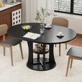 43.3''-59'' Extendable Round Dining Table for 4-8, Expandable Kitchen Table with Storage Shelf, Space Saving Circle Kitchen Table, Round Oval Dining Room Table for Living Room