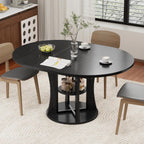 43.3''-59'' Extendable Round Dining Table for 4-8, Expandable Kitchen Table with Storage Shelf, Space Saving Circle Kitchen Table, Round Oval Dining Room Table for Living Room
