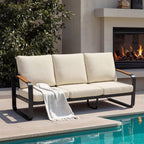 Tribesigns Outdoor Patio 3 Seater Sofa Tall Back & Oversized Seat, Modern Metal Frame Patio Couch with 6'' Thick Cushions & WPC Armrests, All-Weather Conversation Sofa for Backyard, Poolside, Beige