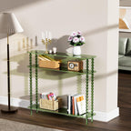 Acrylic Console Table Narrow, 3 Tier Long Entryway Table with Storage, Mid-Century Modern Sofa Table Entry Table for Living Room, Hallway (Green, 39.4“×9.4”×35.4“)