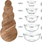 Stackable Space-Saving Set of 5 Nesting Glass Bowls with Acacia Lids for Foodprep, Storage, Mixing & Cooking - Microwave & Oven-ready BPA Free Durable Heat Resistant Inert Borosilicate Glass
