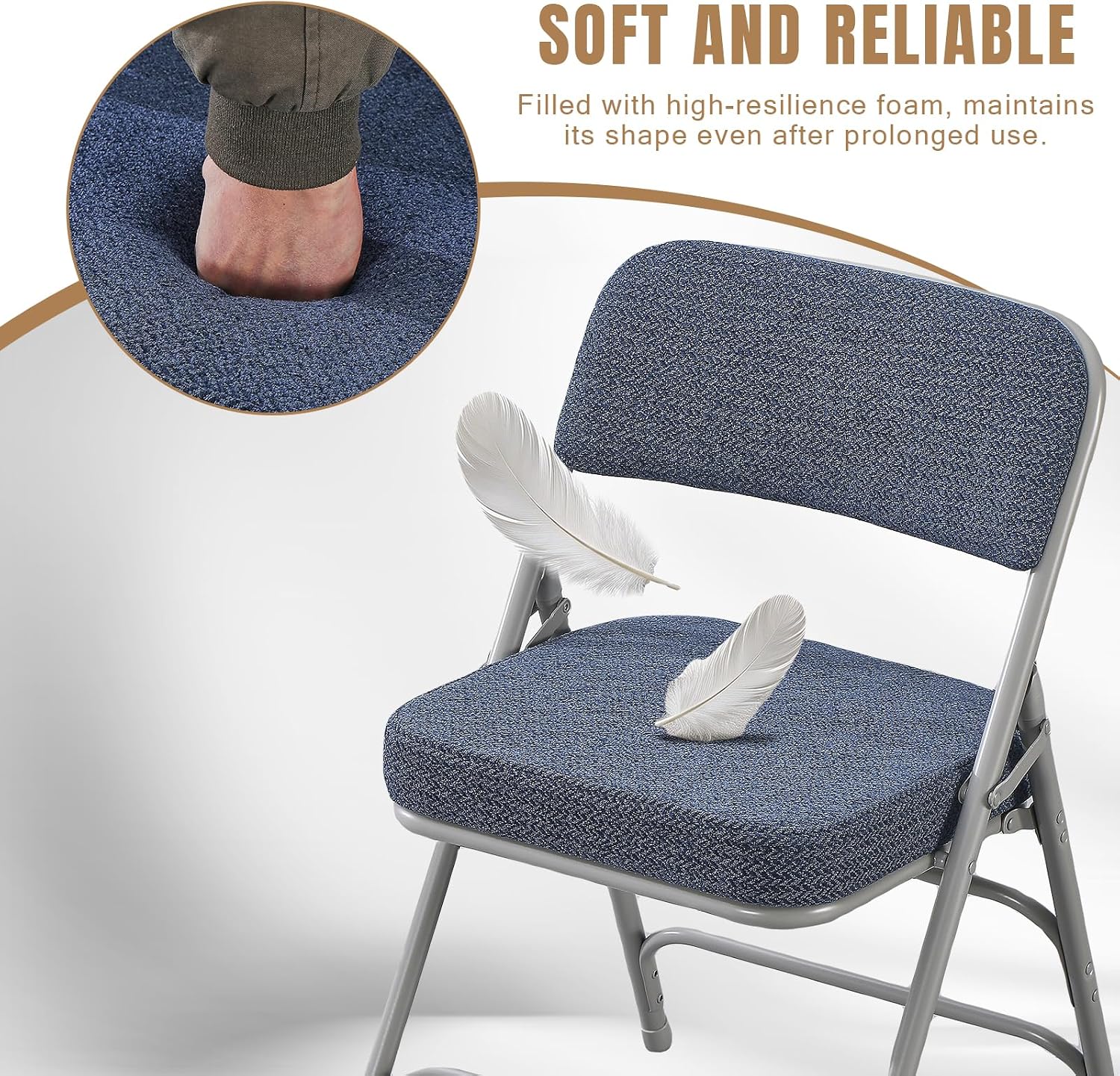 Folding Chair with Thick Cushioned Seat, Padded Metal Frame Foldable Chairs for Home Office Party Wedding Indoor Outdoor Use, Heavy Duty Comfortable Portable Dining Chairs, 1 Pack, Blue