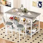 DKLGG 3 Piece Dining Table Set for 2,Kitchen Island with Seating & Storage,Industrial Bar Table and Chairs Set,Space-Saving Pub Table Set for Small Space (Grey)