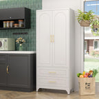 SteeLoong 75" Kitchen Pantry Cabinet,Metal Storage Cabinets with 2 Drawers,Pantry Cabinet with Doors and Shelves,White Tall Storage Cupboard for Living Room, Dining Room Office