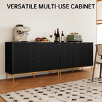 Fluted Sideboard Buffet Cabinet, Modern 47" Buffet Table with Storage, 2 Doors 3 Drawers and Adjustable Shelf, Coffee Bar Cabinet Credenza for Kitchen, Dining Room, Living Room, Black