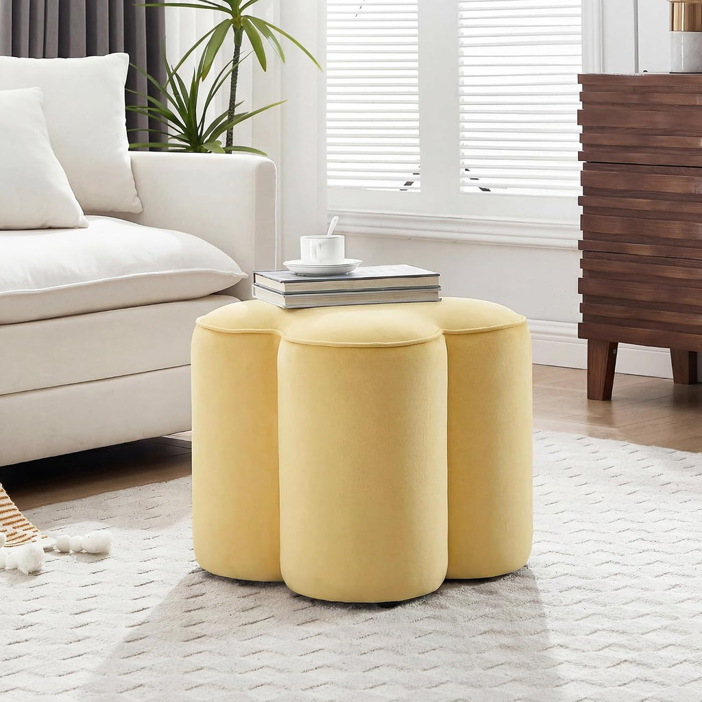 Yellow Velvet Ottoman, Small Vanity Stool, Modern Ottoman Stool, Footrest for Couch, Flower Footstool for Makeup Room, Entryway and Living Room